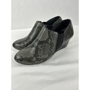 Vionic Stanton Wedge Ankle Boot Bootie Grey Black Snakeprint 8.5 Arch Support
